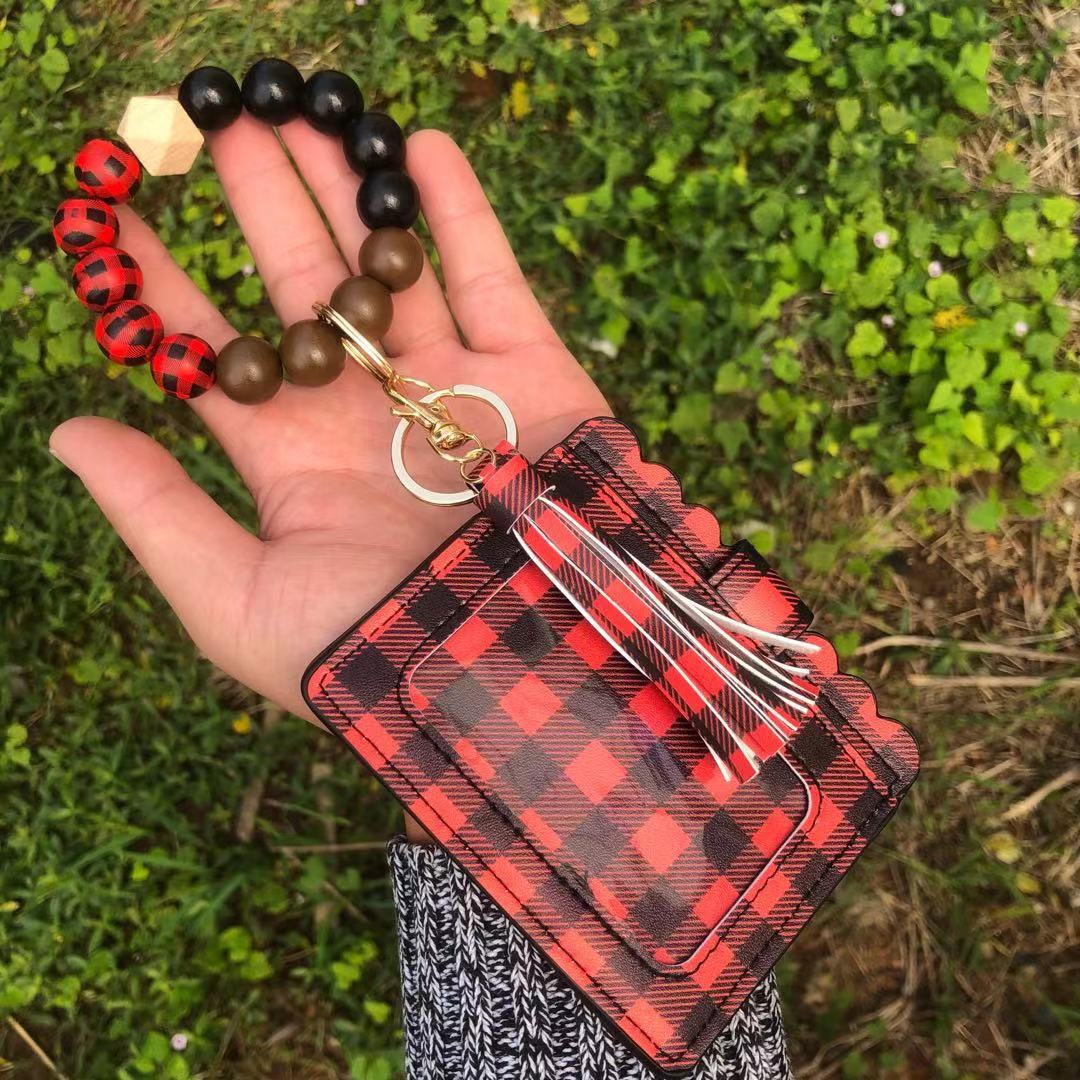 Wholesale Christmas Colorful Beads PU Tassel Bracelet Coin Purse Keychain